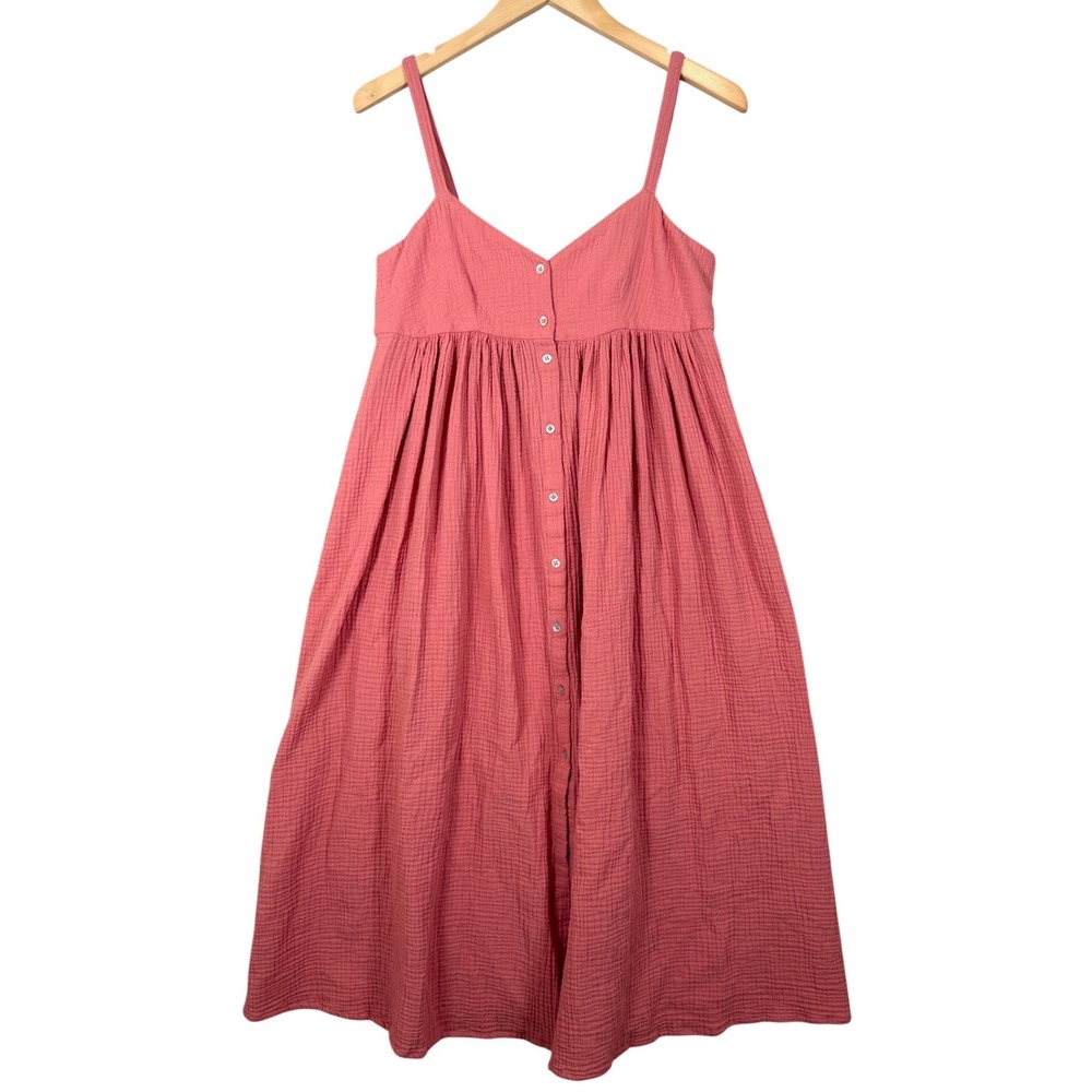 Balzac Paris Dress Womens 36 Salmon Pink Gauze Cotton Button Front Midi Tie Back